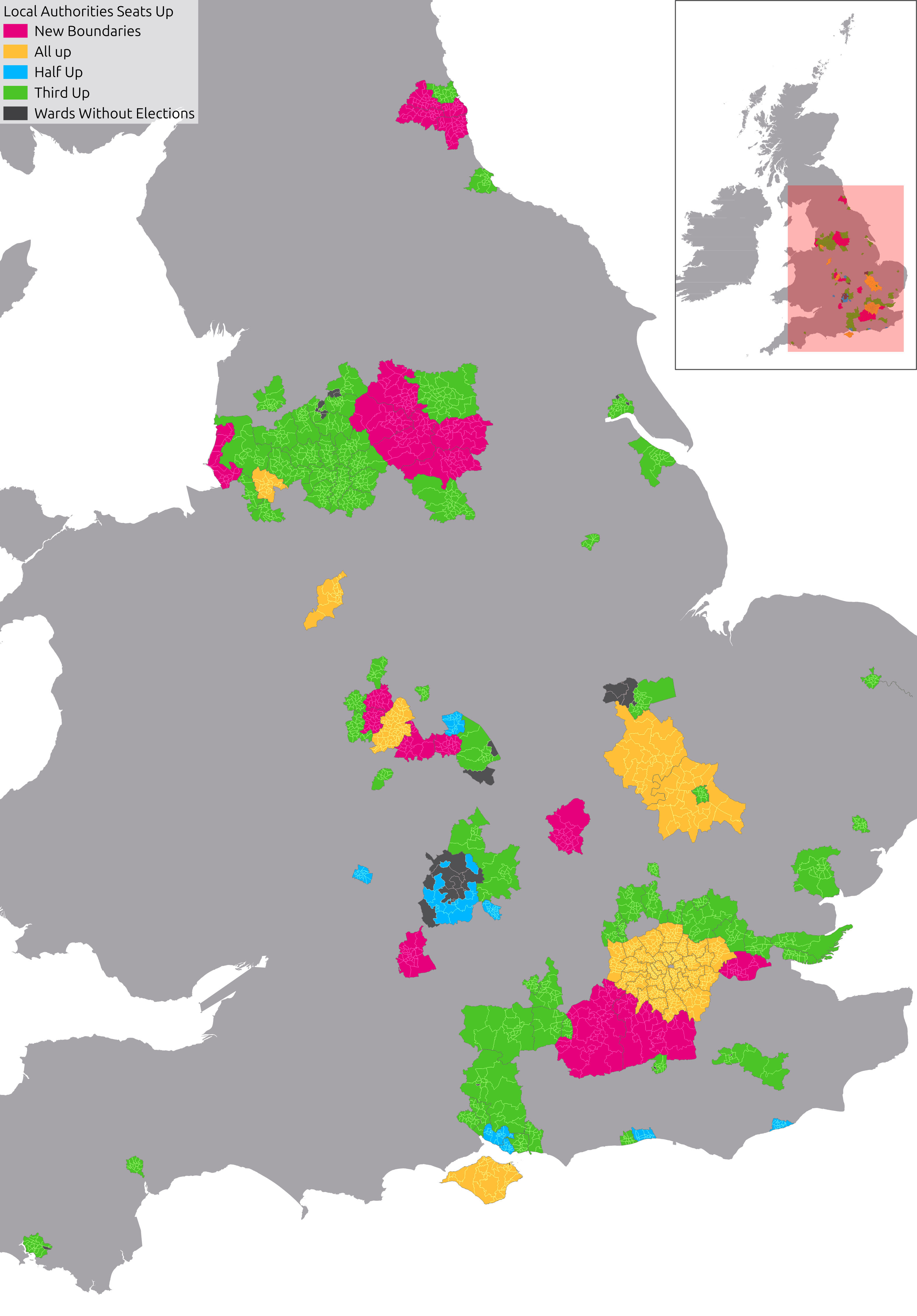 Map showing the proportion of seats up for election in 2026 local elections
